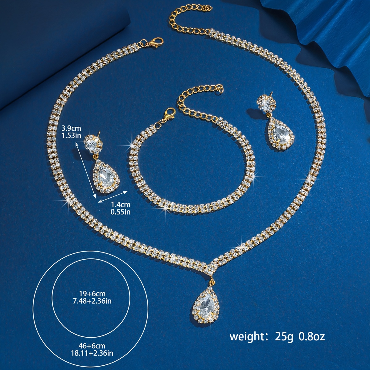 CZ Drop Necklace Ring Set Silver Plated Teardrop Pendants Earrings